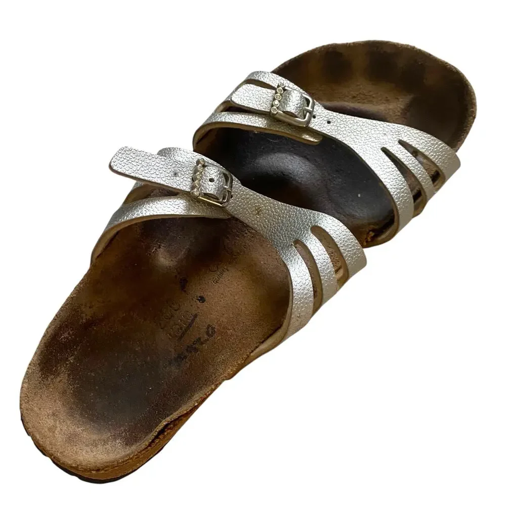 Birkenstock Birkis Size 41 US 10 Silver Moorea Granada Rhinestones 2 Strap